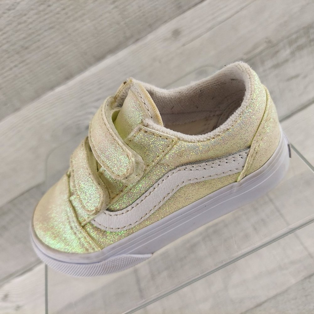 Vans Shoes Girls Toddler 6 White Glitter Old Skool Skate Sneakers Hook & Loop